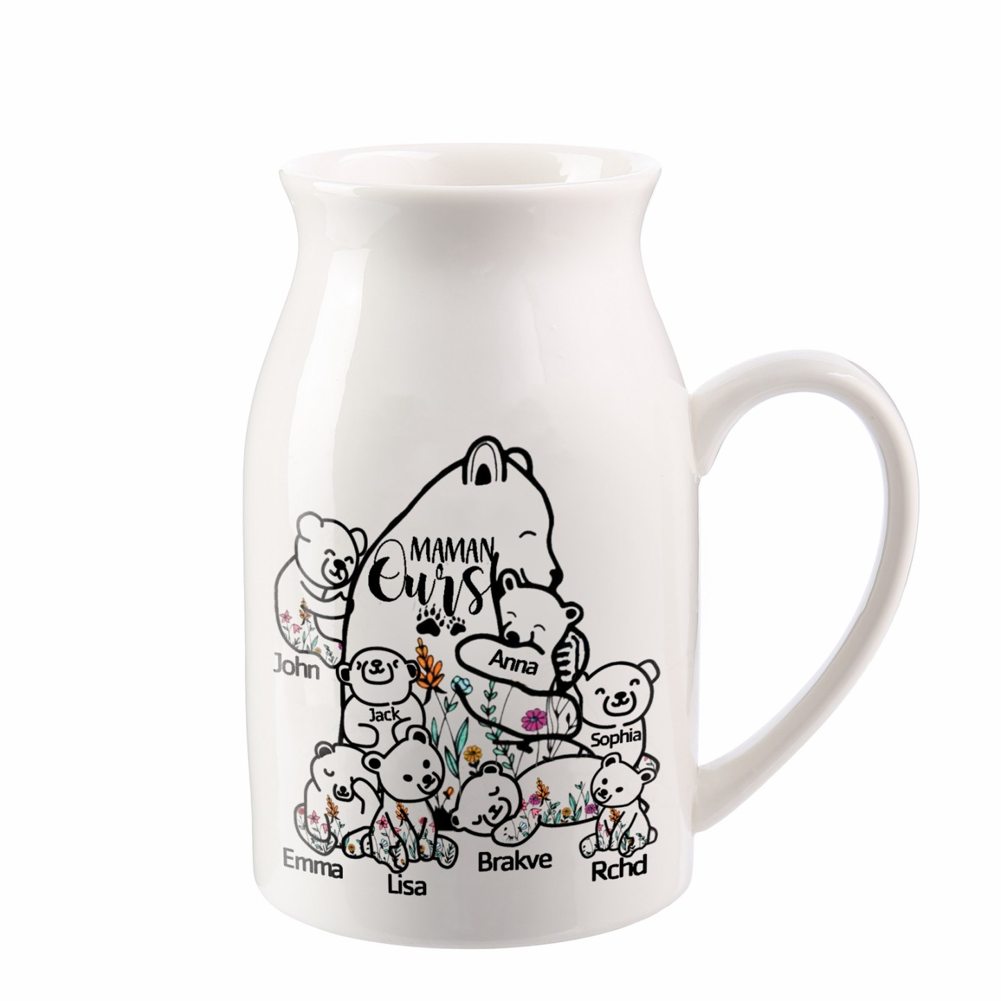 Vase à Fleurs Ours 8 Prénoms Personnalisés avec Texte Décoration de la Maison