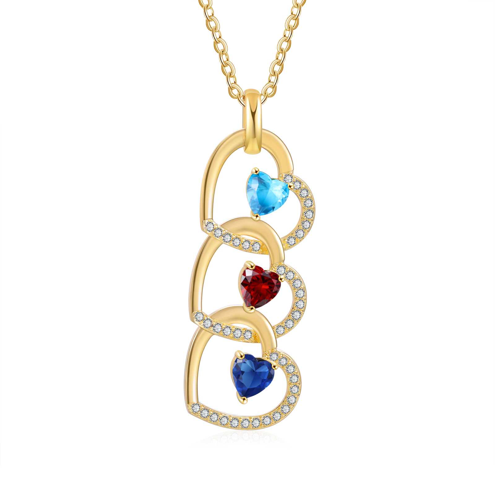 Collier Coeur Pendentif 3 Prénom Personnalisé avec Pierre de naissance｜Jessemade