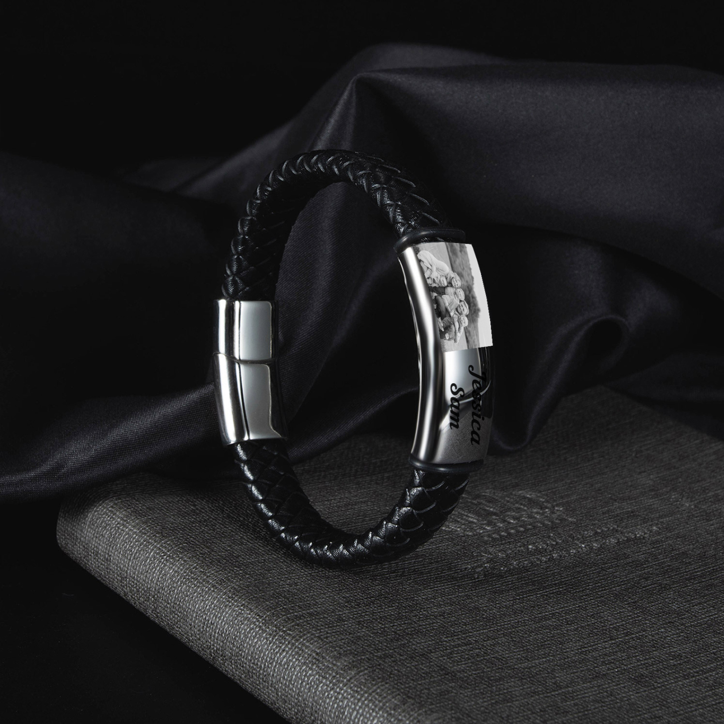 Bracelet en Cuir tressé 1 Photo Personnalisé avec texte Bracelet Homme