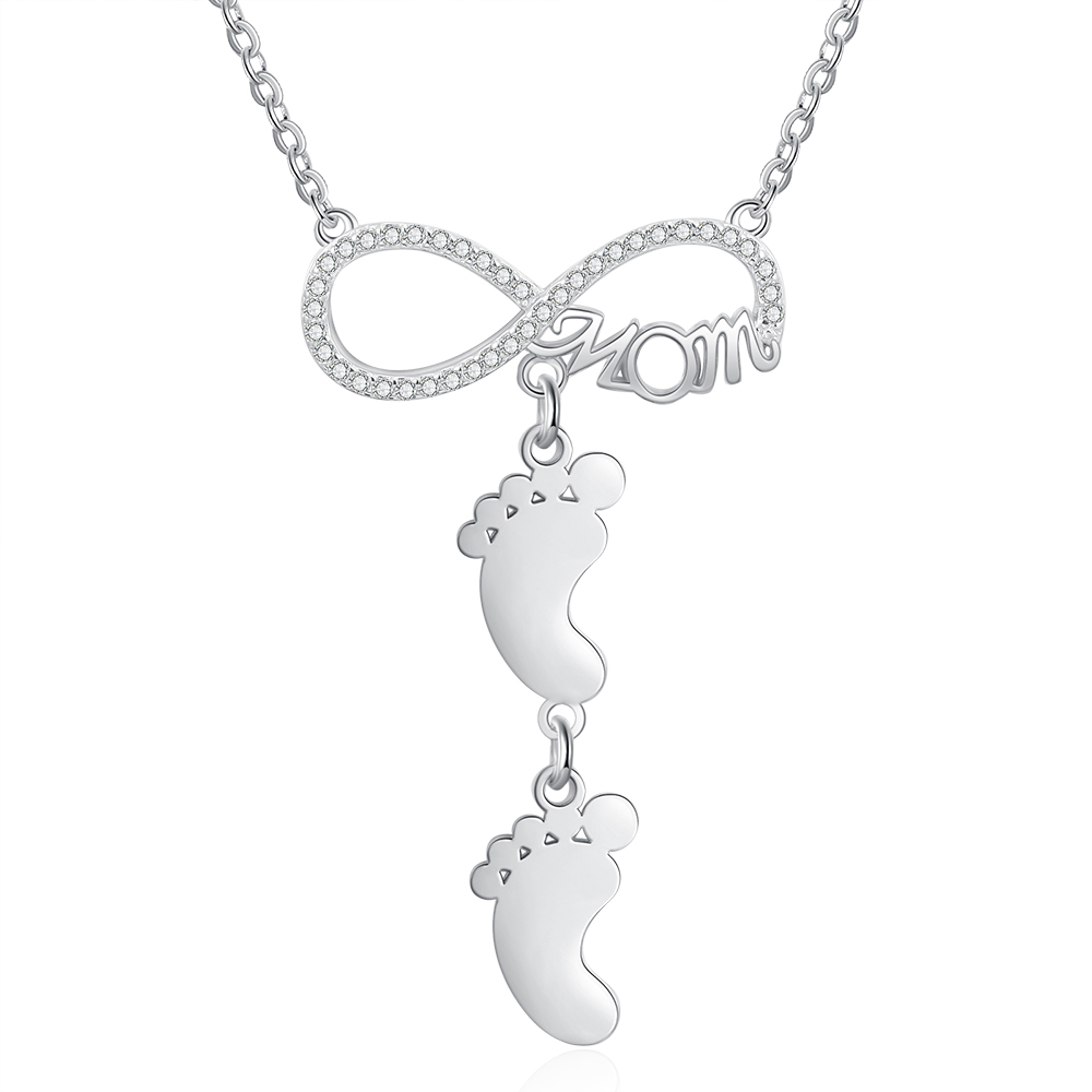 Collier Pieds Bébé 2 Prénoms Personnalisés Collier Infini pour Maman