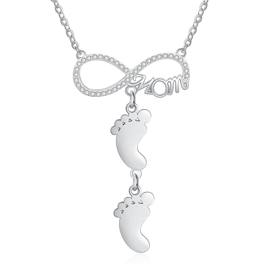 Collier Pieds Bébé 2 Prénoms Personnalisés Collier Infini pour Maman