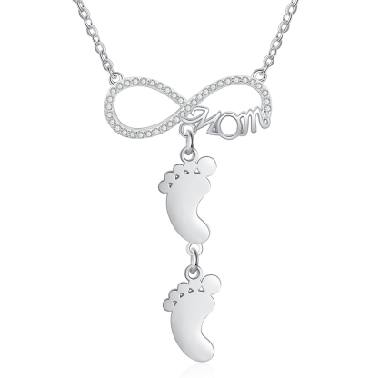 Collier Pieds Bébé 2 Prénoms Personnalisés Collier Infini pour Maman