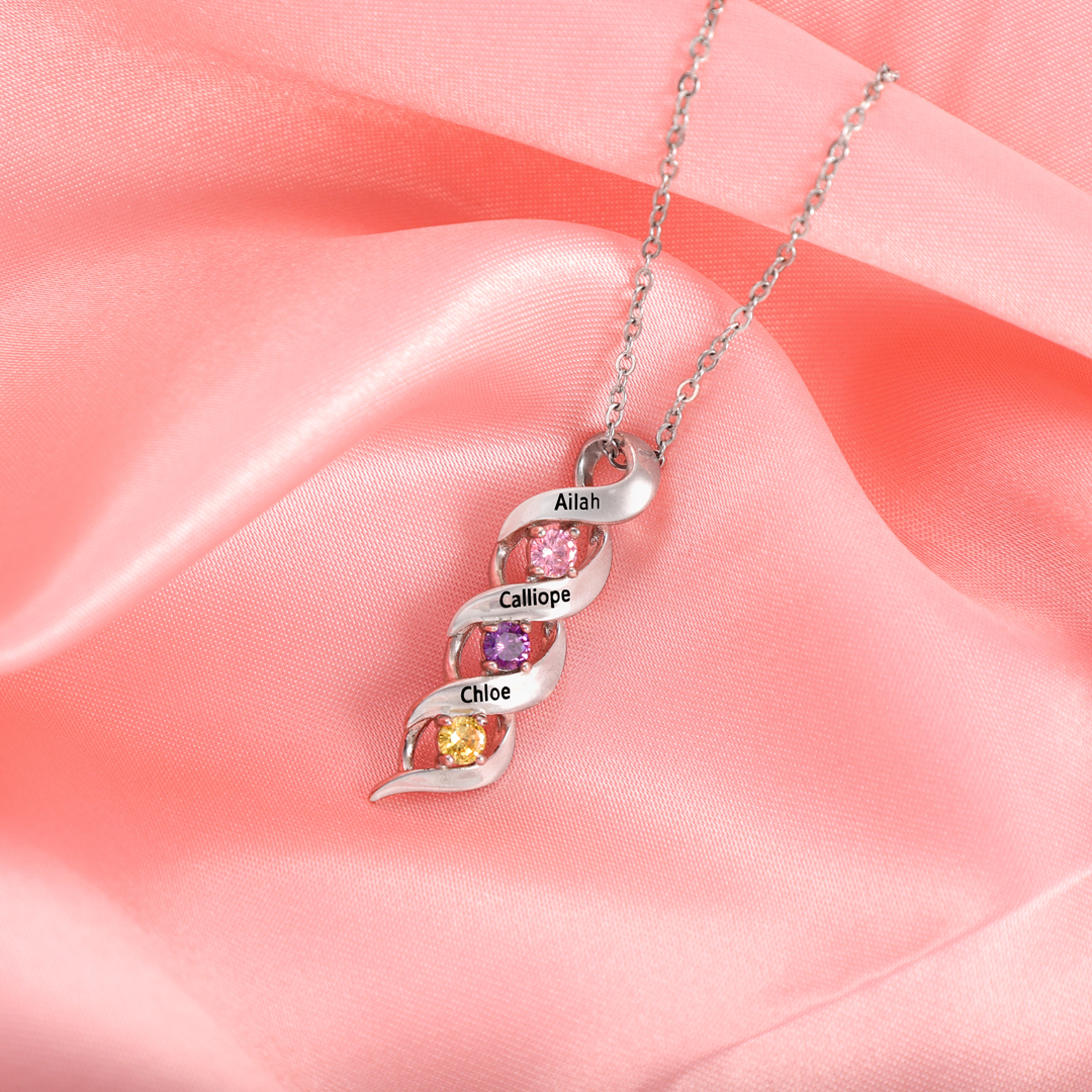 Collier Prénom Personnalisé 3 Prénoms 3 pierre de naissance | Jessemade