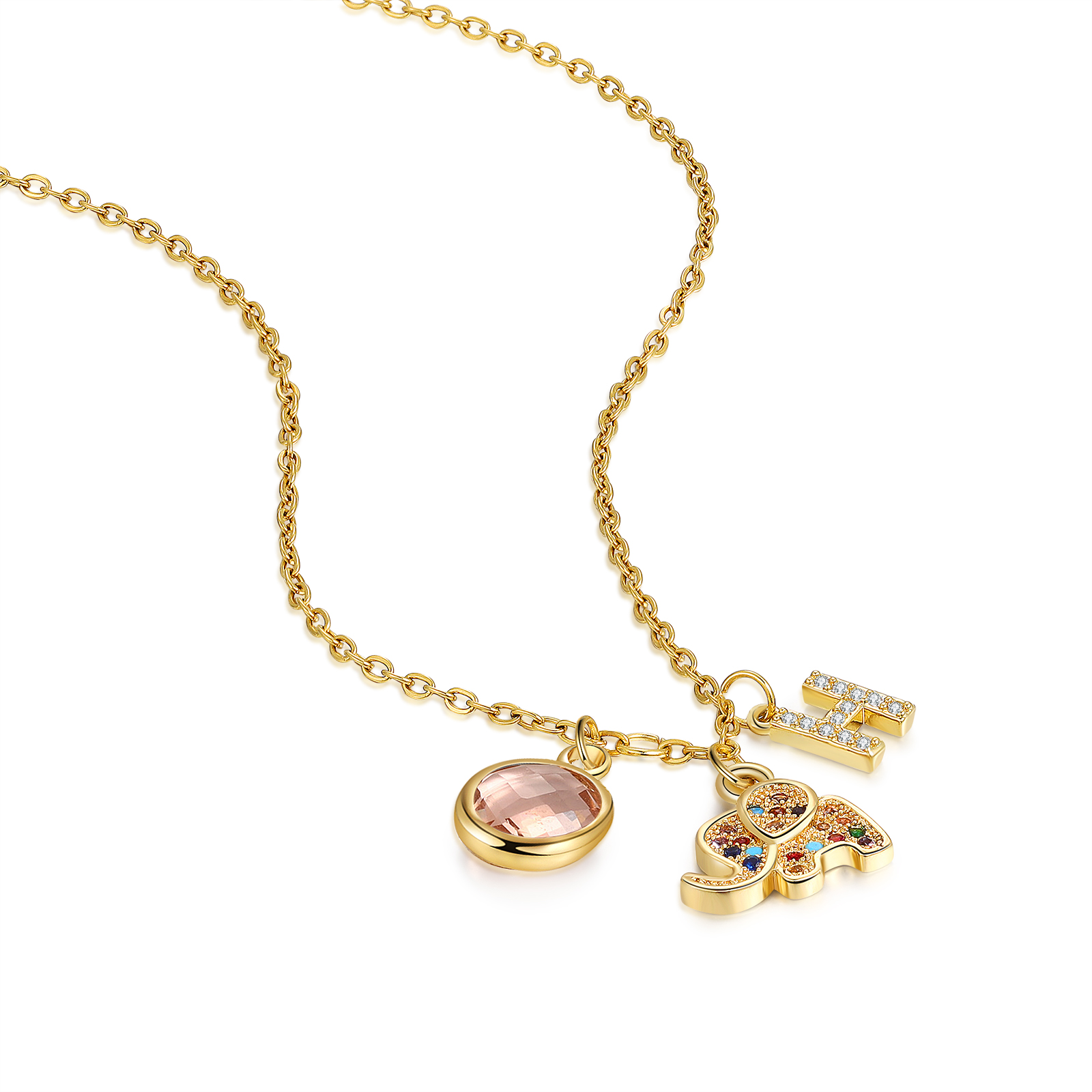 Collier Enfants Bébé Collier Éléphant 1 Pierre de Naissance et 1 Lettre pour Fille Filleule