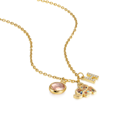 Collier Enfants Bébé Collier Éléphant 1 Pierre de Naissance et 1 Lettre pour Fille Filleule