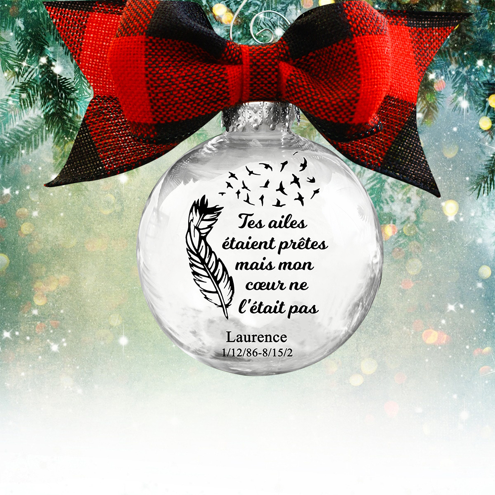 Boule transparente de plumes Ornements Prénom Personnalisé avec date boule de noël | Jessemade