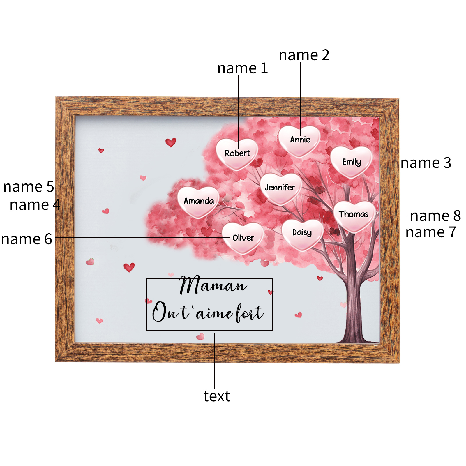Cadre Photo LED Arbre 8 Prénoms Personnalisés avec 1 Texte Décoration Famille