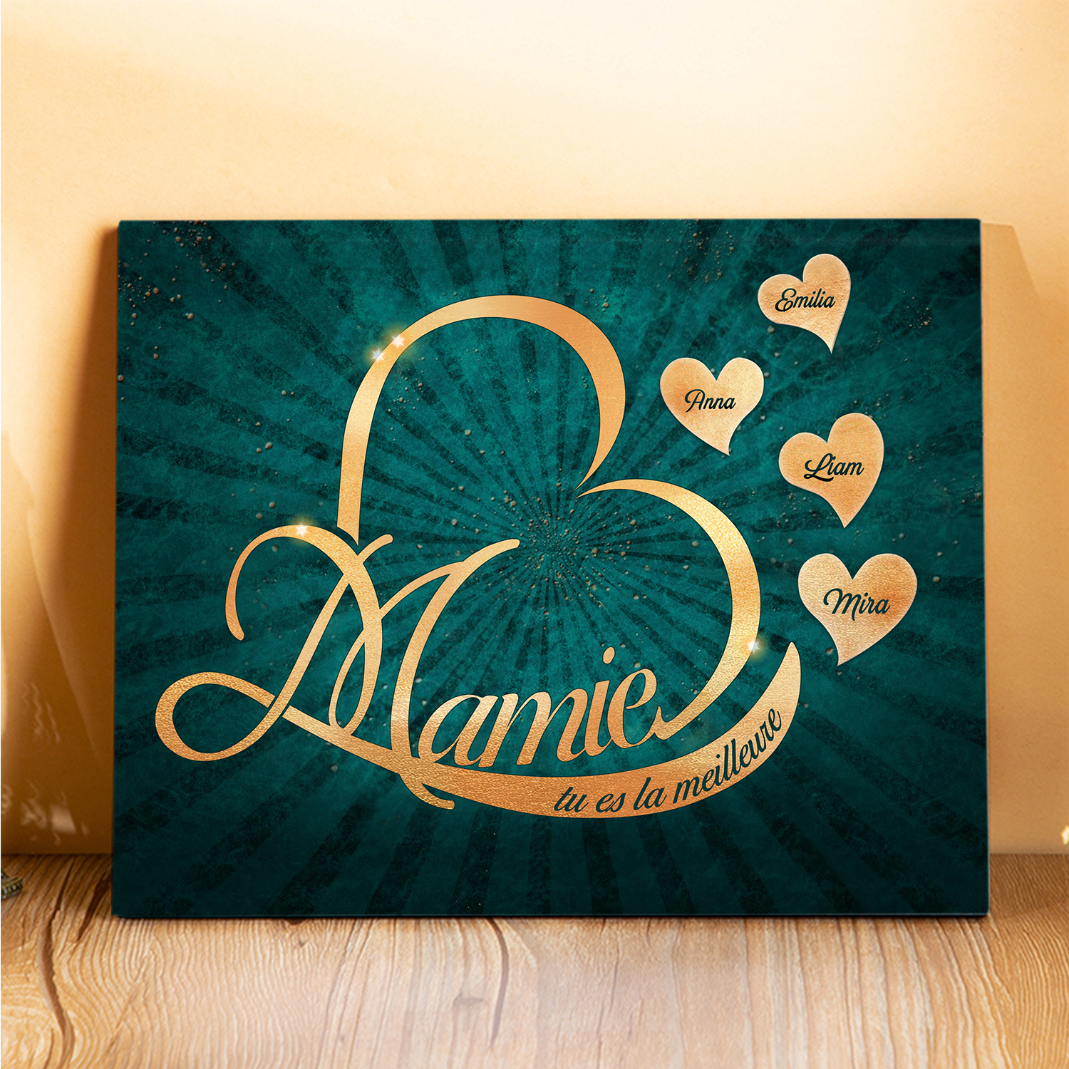 À ma Mamie - Cadre en Bois Cœur 1-6 Prénoms Personnalisés