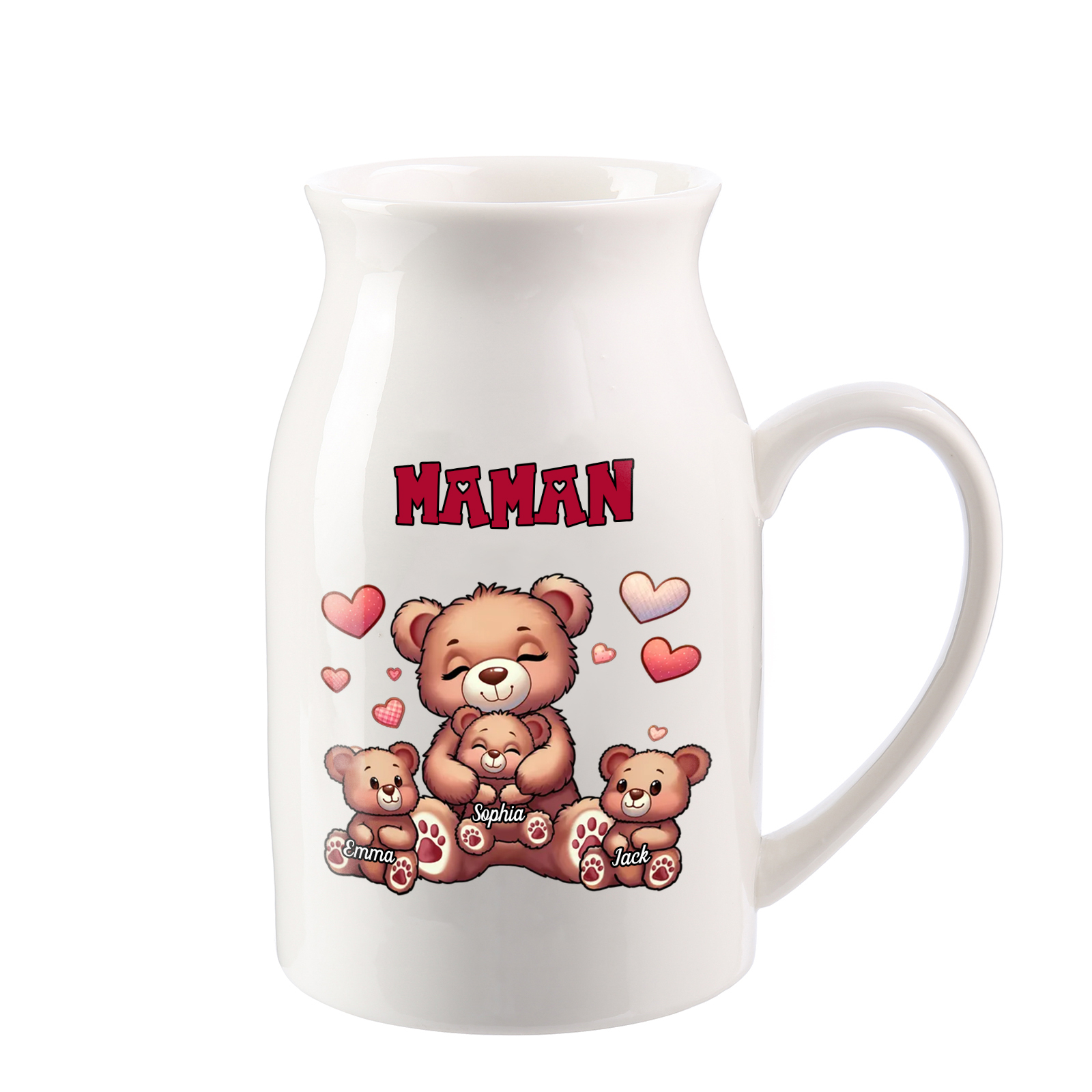 Vase à Fleurs Ours 3 Prénoms Personnalisés avec Texte Décoration de la Maison