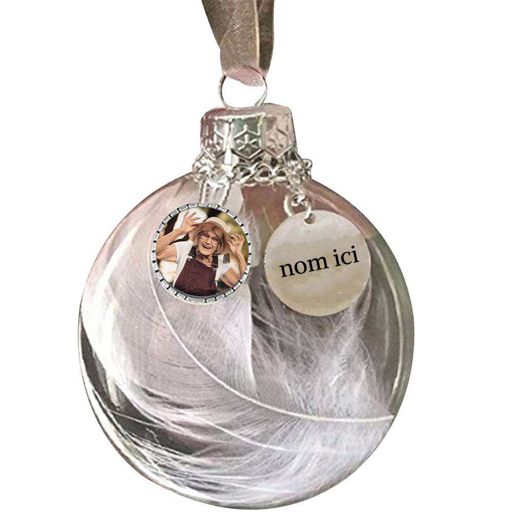 Boule transparente de plumes Ornements Prénom Personnalisé avec photo boule de noël | Jessemade