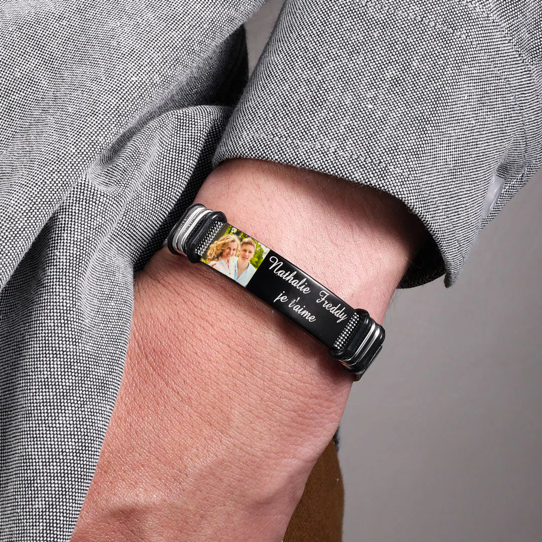 Bracelet 2 Prénoms Personnalisé texte avec photo