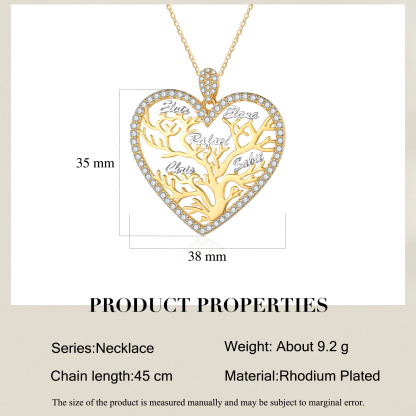 Collier Pendentif Arbre de vie Arbre généalogique 5 Prénoms Personnalisé | Jessemade