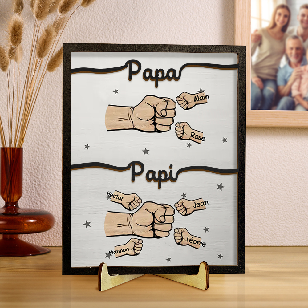 Jessemade FR À mon Papa/Papi - Décoration en bois Poings 2-14 Prénoms Personnalisés Ornement pour Père