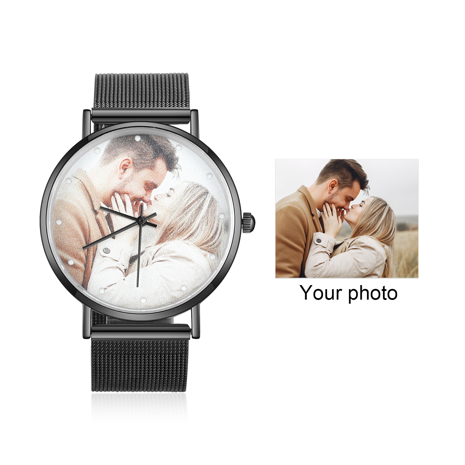 Montre Personnalisée Photo avec Gravure du prénom ou Message Bracelet