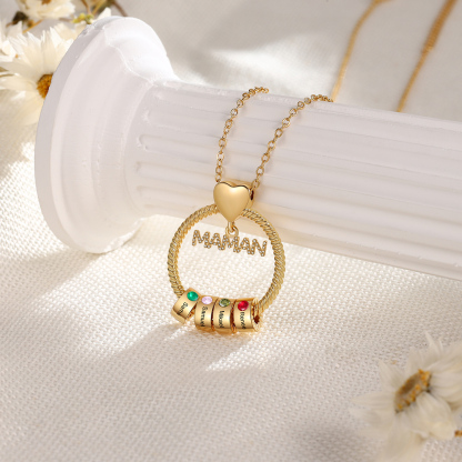 À ma Maman - Collier Pendentif 4 Prénoms Personnalisés avec Pierre de naissance