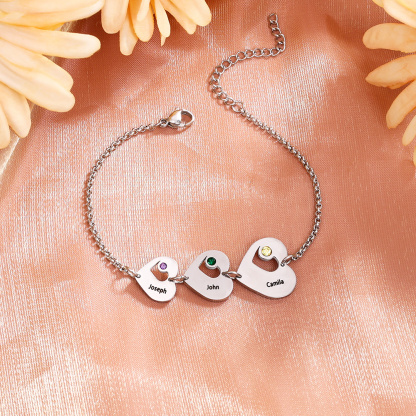 Bracelet Cœur 1 Prénom Personnalisé Bracelet Pierre De Naissance｜Jessemade