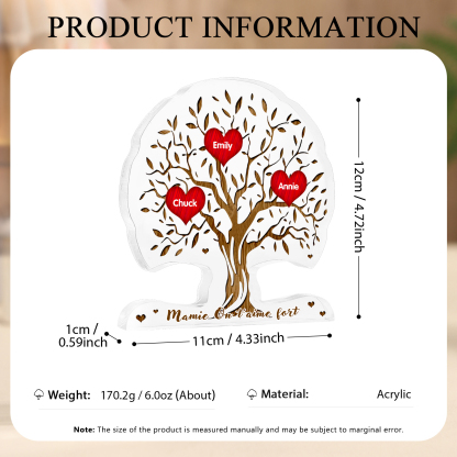 À Mamie - Plaque Acrylique en Forme d'Arbre de Vie 3 Prénoms Personnalisés avec Texte Cadeau Famille | Jessemade
