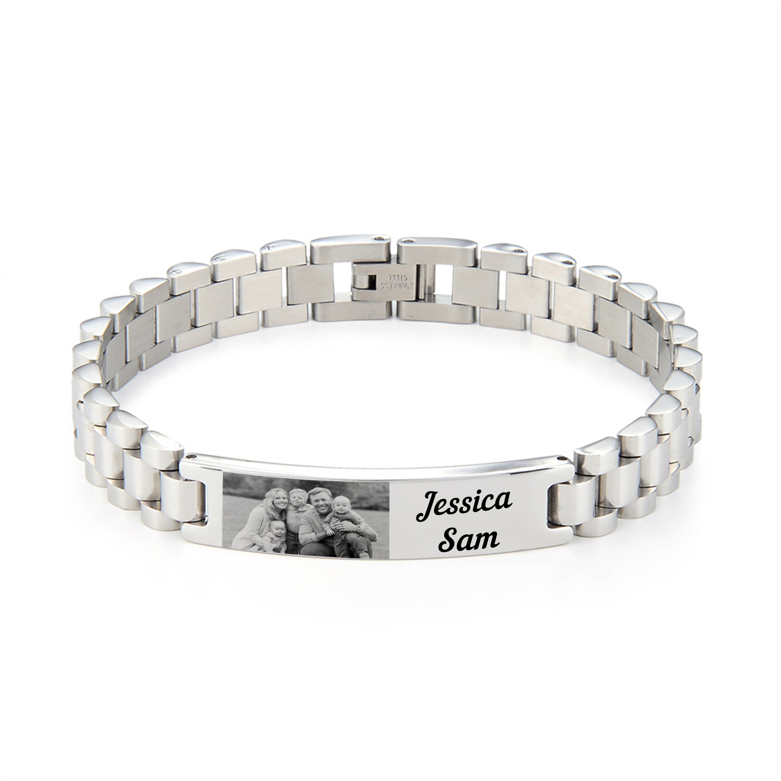 Jessemade FR À Mon Homme-Bracelet Personnalisé 1 texte avec 1 photo en Acier inoxydable