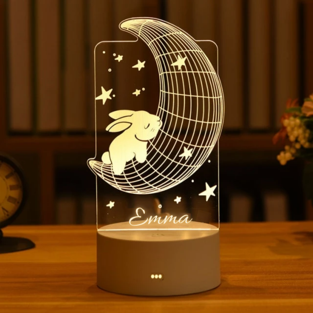 Jessemade FR Lampe de chevet Lune et petit lapin blanc LED Lumières monochrome personnalisée