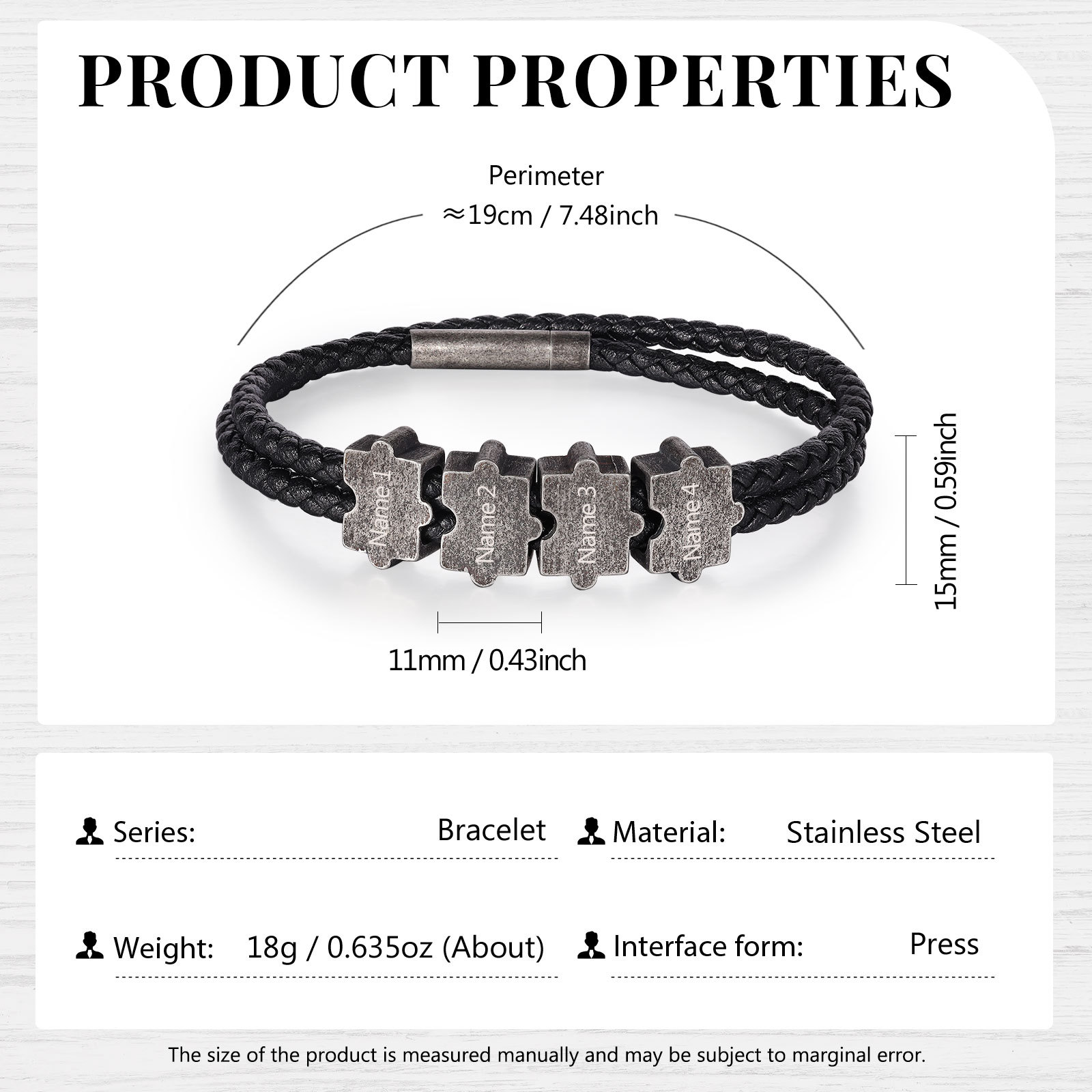 Bracelet Homme 2-4 Prénoms Personnalisés