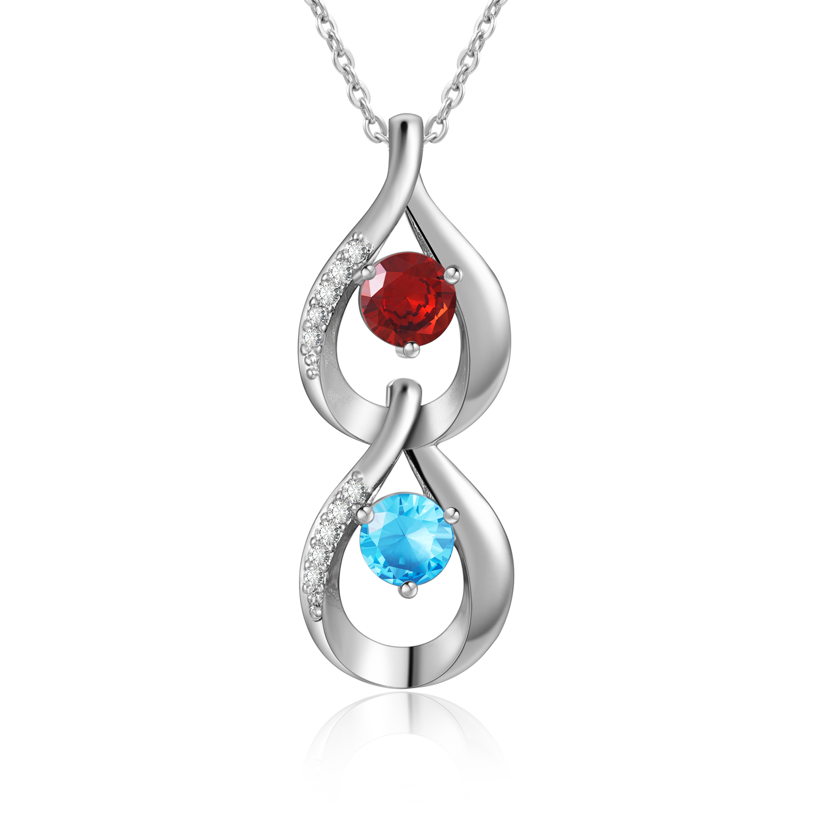 Collier Pendentif Goutte d'eau 2 Prénoms Personnalisés avec Pierres de naissance