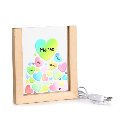 À Maman/Mamie - Lampe de chevet LED Cœurs 4 Prénoms Personnalisés avec 1 Texte