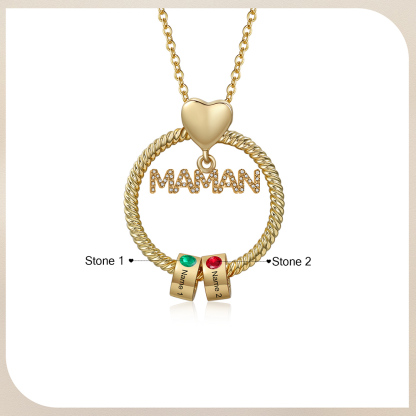 À ma Maman - Collier Pendentif 2 Prénoms Personnalisés avec Pierre de naissance