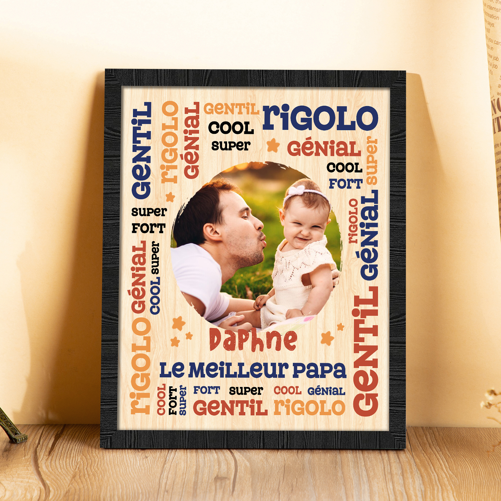 À Mon Papa-Cadre en Bois Prénom et Photo Personnalisés