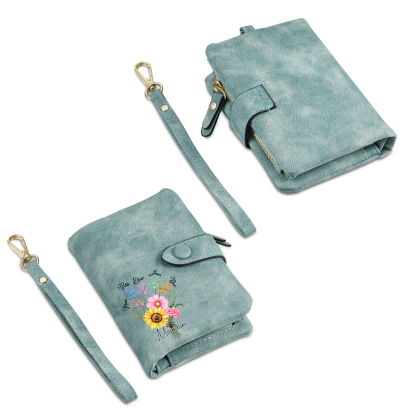 Portefeuille Fleurs 5 Prénoms et 1 Texte Personnalisés Porte-Monnaie Carte pour Femmes