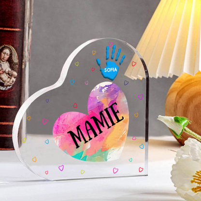 À ma Maman/Mamie - Plaque Acrylique Mains et Enfants en Forme de Cœur 2 Prénoms Personnalisés