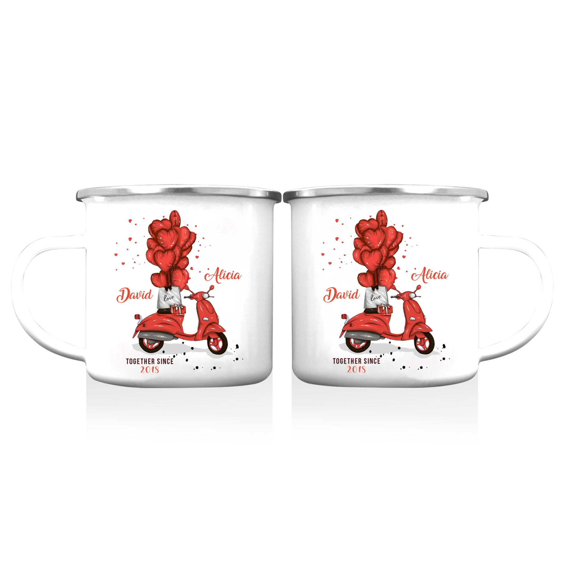 Tasse émaillée 2 Prénoms Personnalisés avec Texte et Année pour Couple