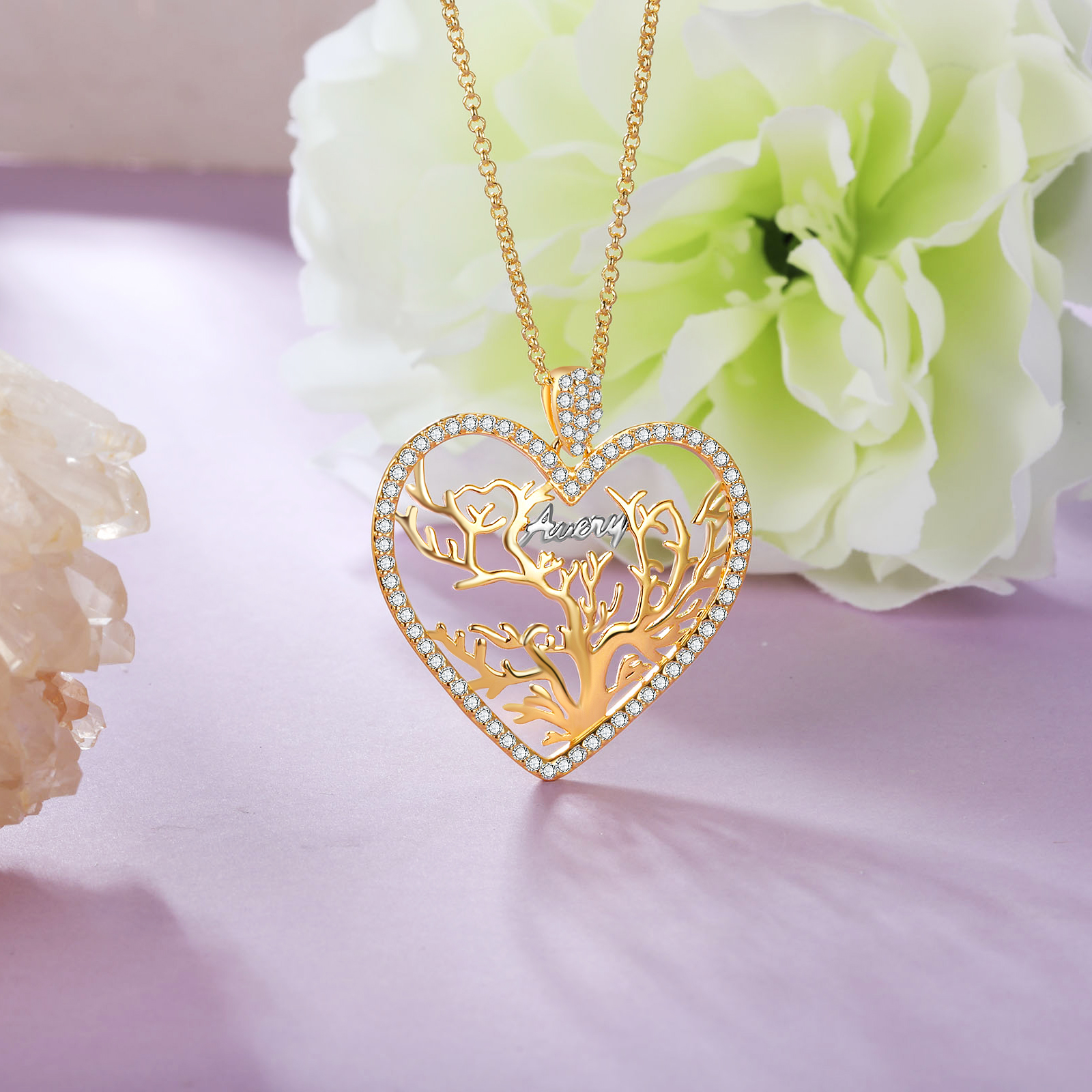 À  ma Mamie- Collier Pendentif Arbre de vie Arbre généalogique 1 prénom