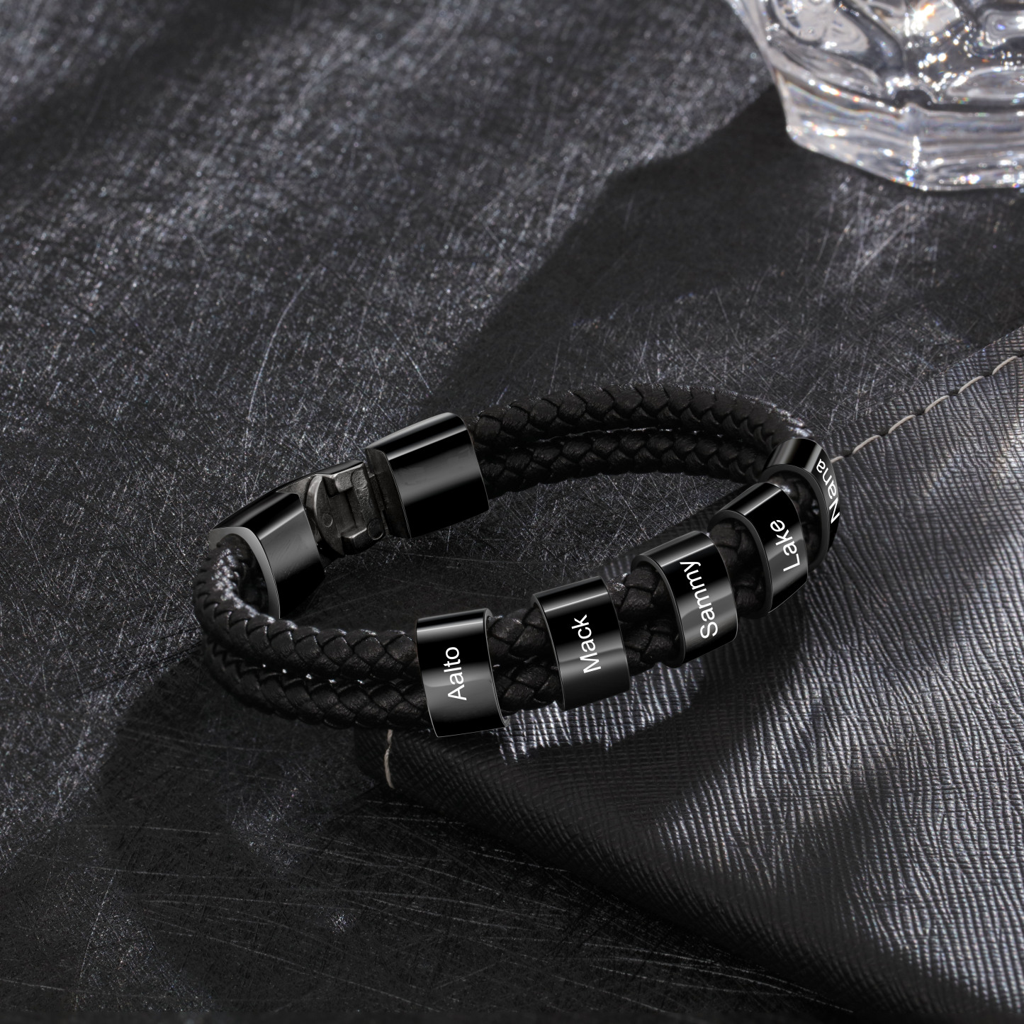À mon Papa - Bracelet Cuir tressé 5 Perles et Prénoms Personnalisés Bracelet Hommes