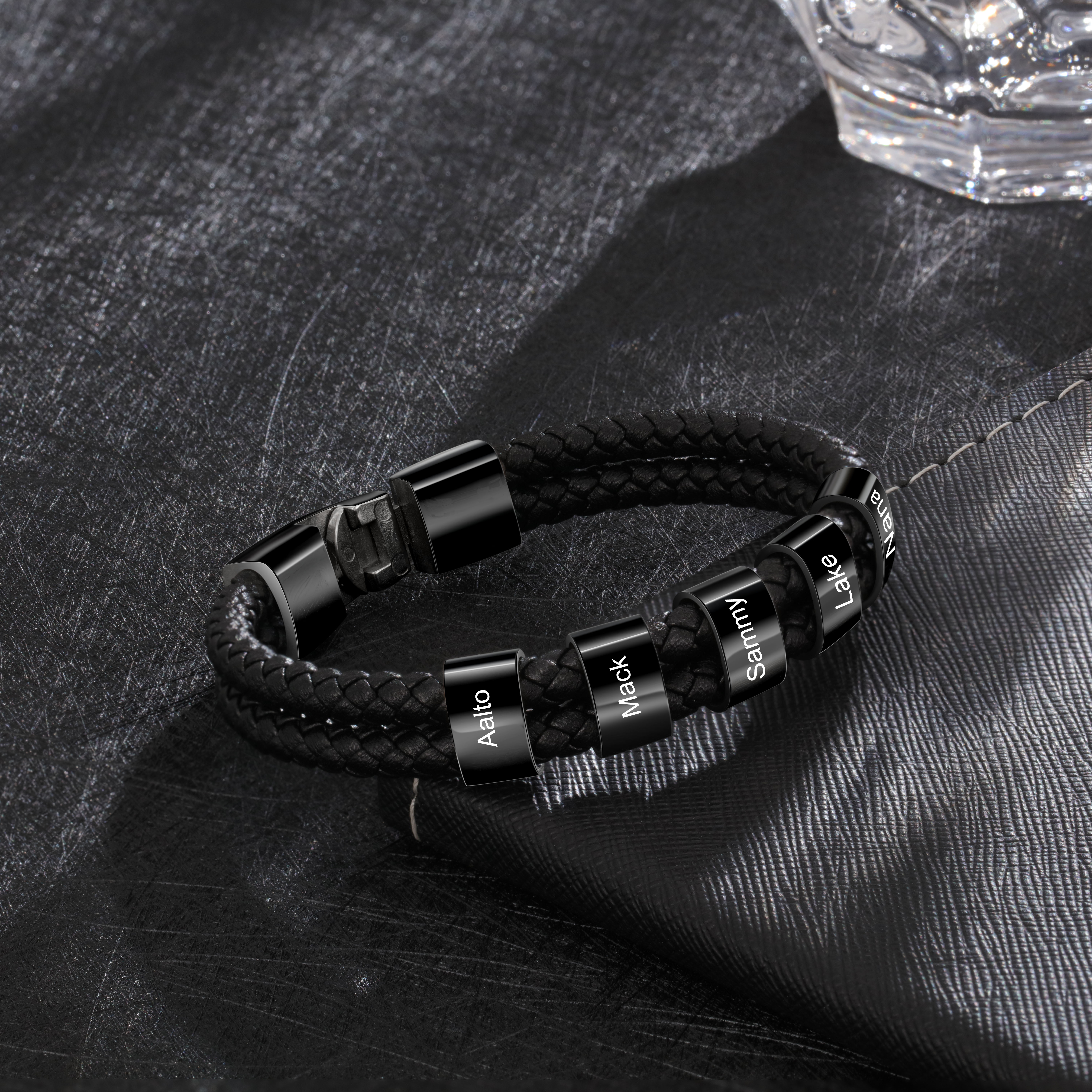 À mon homme - Bracelet en cuir tressé à perles personnalisé pour petit-ami / mari avec 5 prénoms gravés