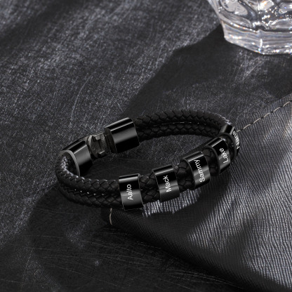 À mon homme - Bracelet en cuir tressé à perles personnalisé pour petit-ami / mari avec 5 prénoms gravés