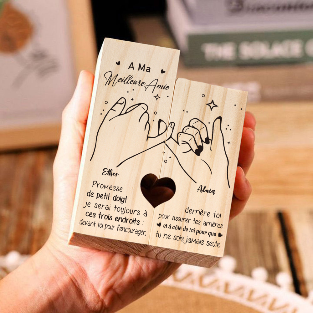 À Ma Meilleure Amie-Bougeoirs en Bois la main dans la main 2 Prénoms Personnalisés sans bougie