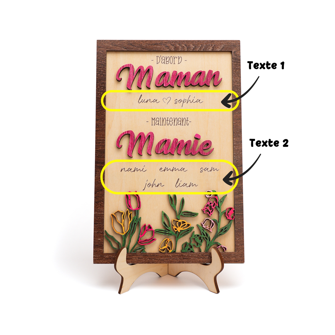 À ma Maman/Mamie - Décoration en bois Fleurs 2 Textes Personnalisés Ornement pour Famille