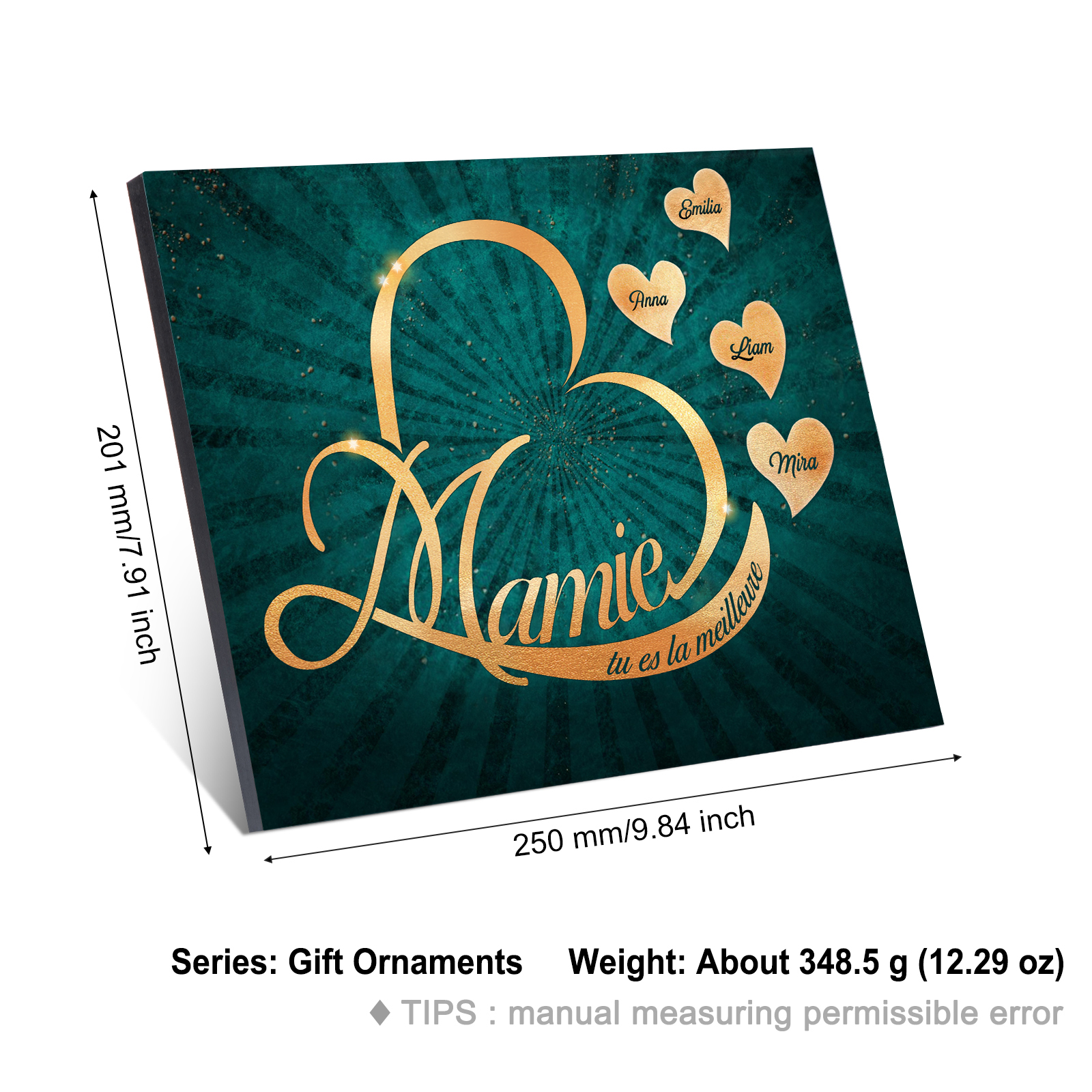 À ma Mamie - Cadre en Bois Cœur 1-6 Prénoms Personnalisés