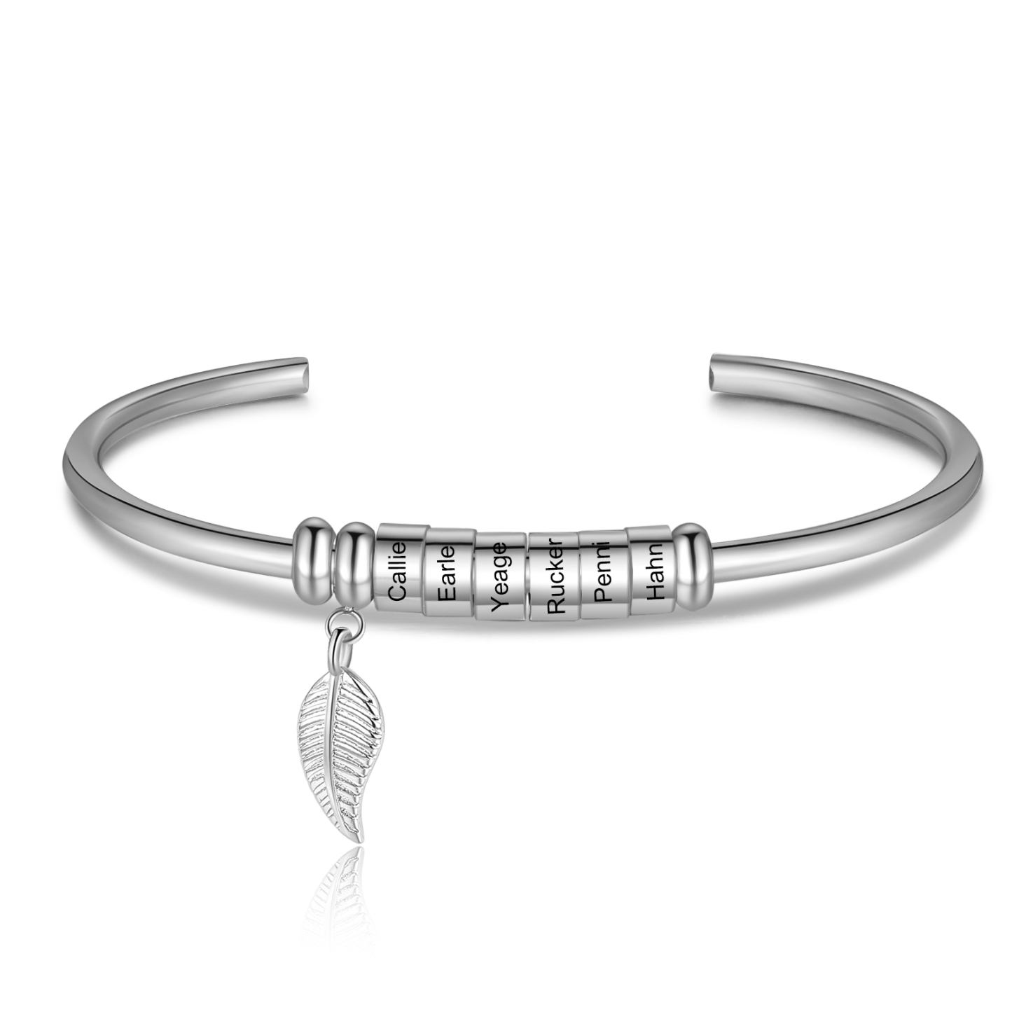 Bracelet jonc breloque feuille 6 prénom personnalisé