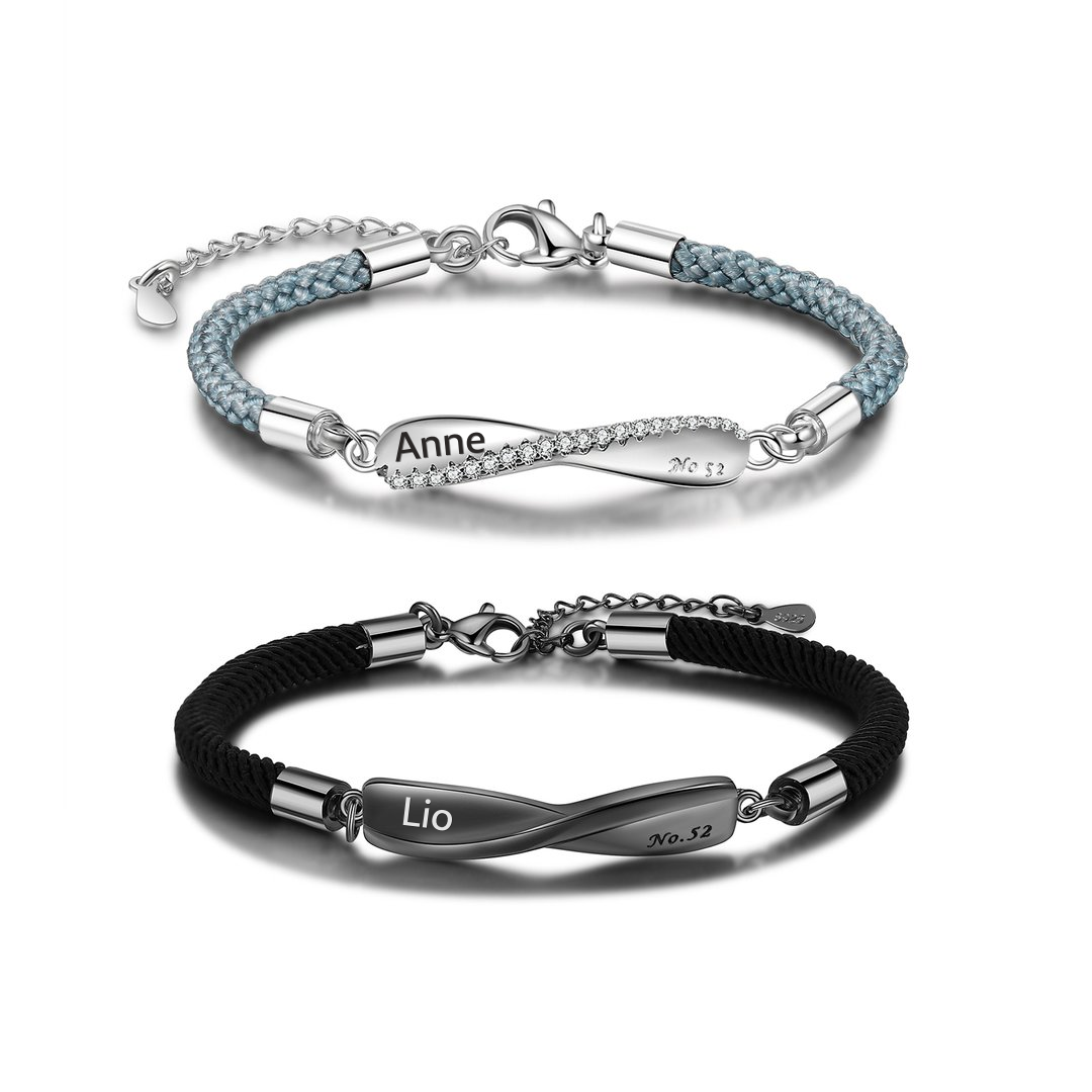 2PCS Bracelet roped 2 Prénoms Personnalisés pour Couple