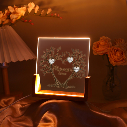 À Maman/Mamie - Lampe de chevet LED Arbre de Vie 3 Prénoms Personnalisés avec Texte et Date pour Famille