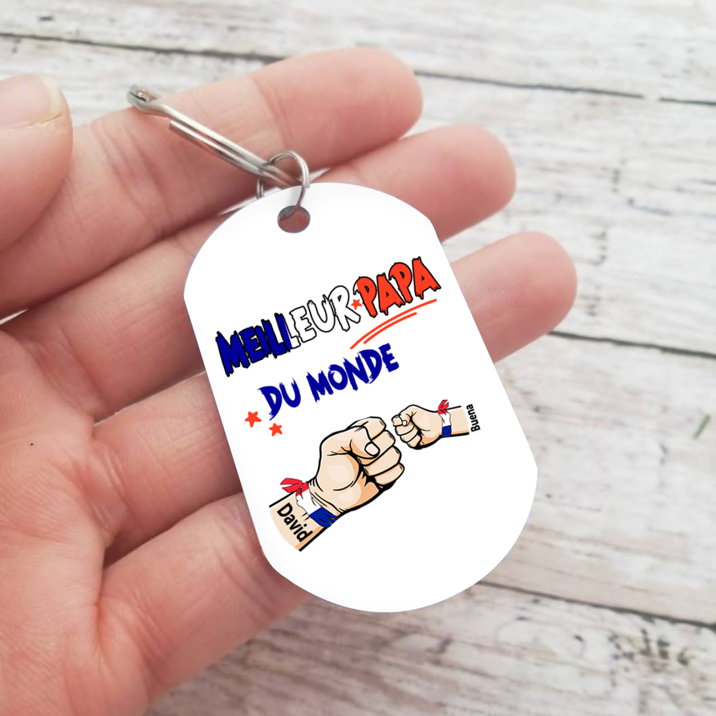 À mon Papa - Porte-Clés Poings 2 Prénoms Personnalisés