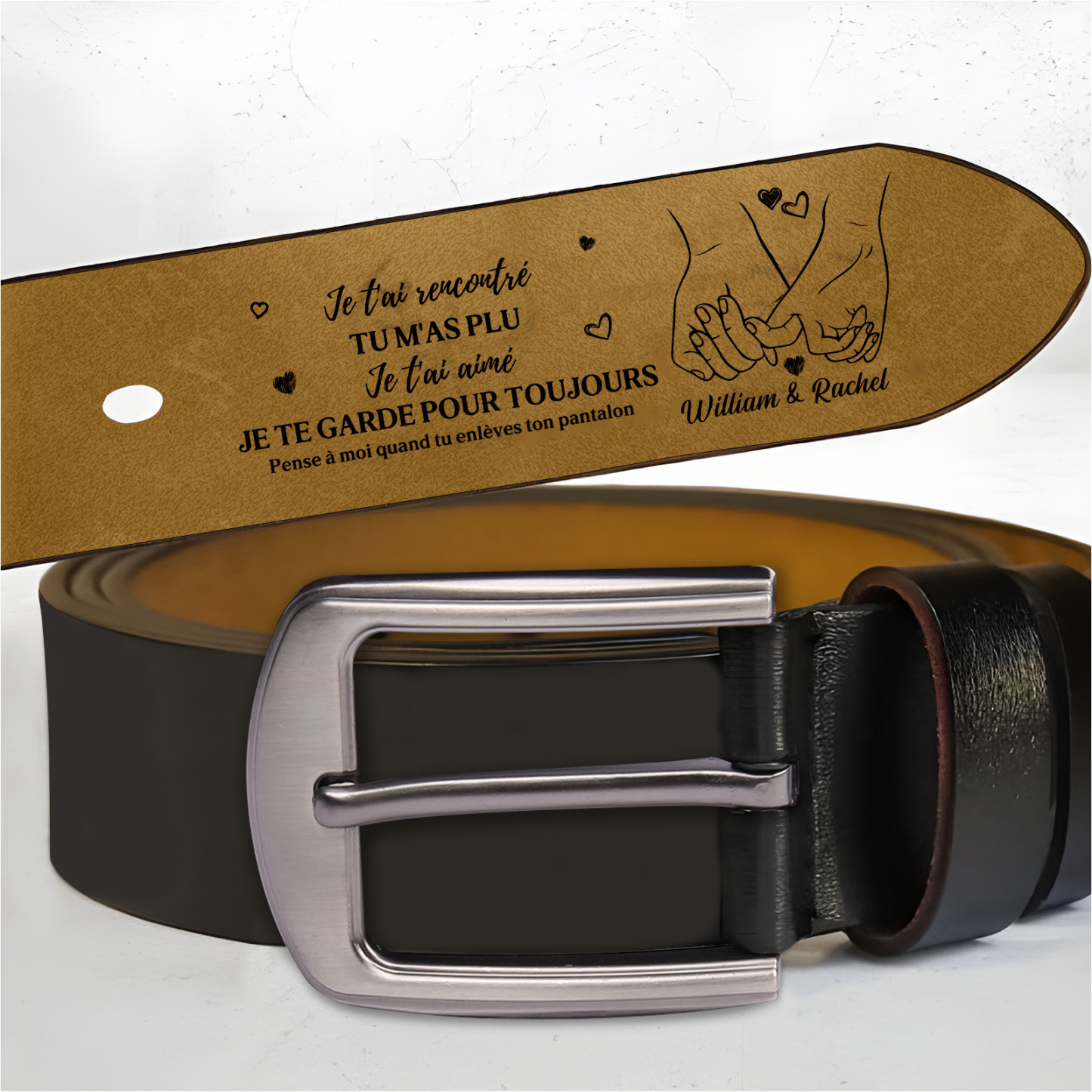 Ceinture Personnalisée avec Message d'Amour, Cadeau romantique pour Homme, Mari, Petit Ami