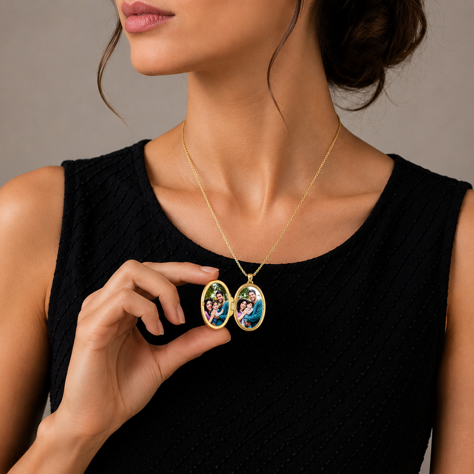 Collier Médaillon Ovale Personnalisé NFC avec 2 Photos – Bijou Vintage pour Femme