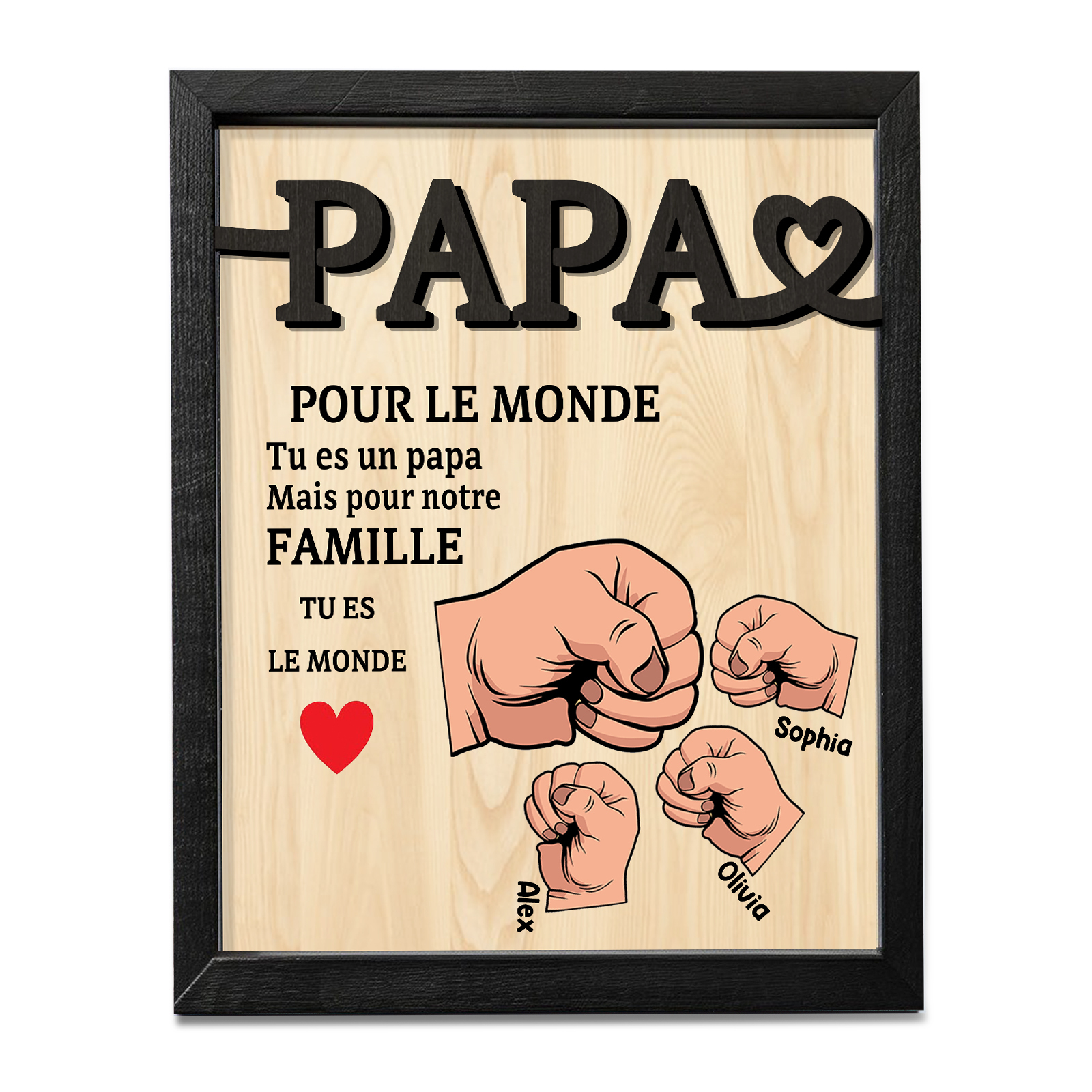 À Mon Papa-Cadre en Bois Poings 3 Prénoms Personnalisés