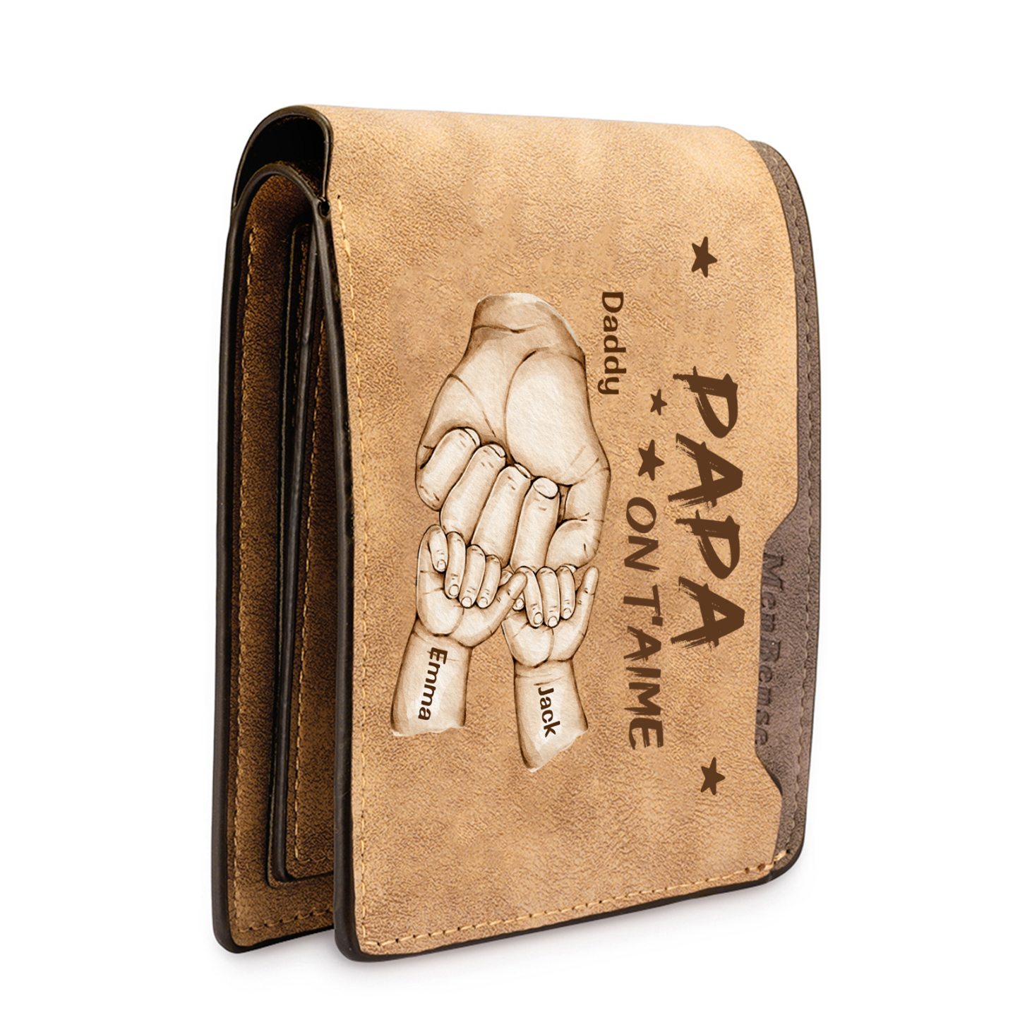 À mon Papa-Portefeuille Poings 3 Prénoms Personnalisés Classique Homme