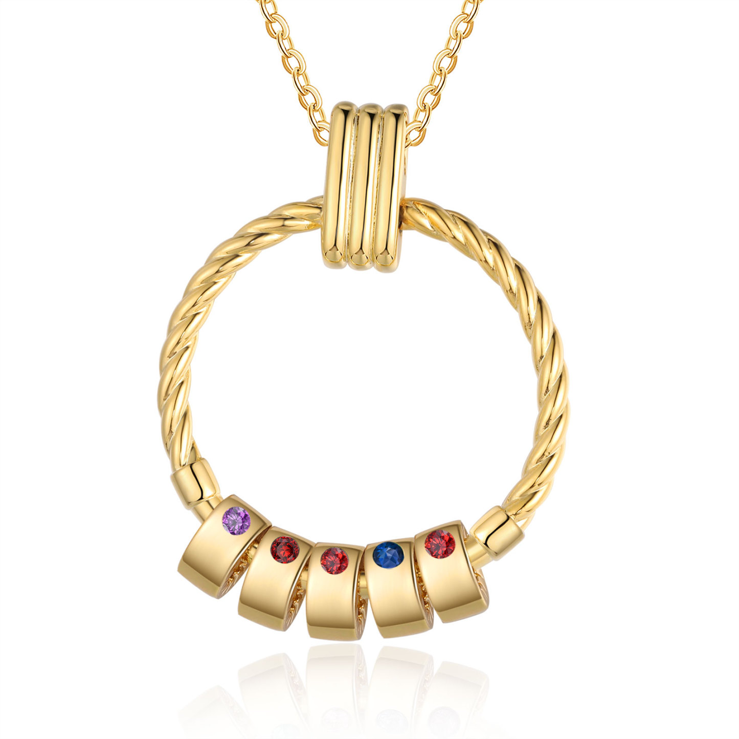 Collier Pendentif 5 Prénoms et Perles Personnalisés avec Pierres de Naissance Collier Femmes