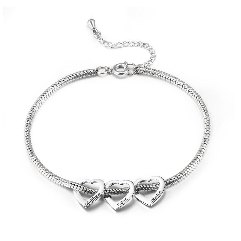 Bracelet Cheville Réglable Prénom Personnalisés Pour Femmes Avec 3 Pendentif Coeur