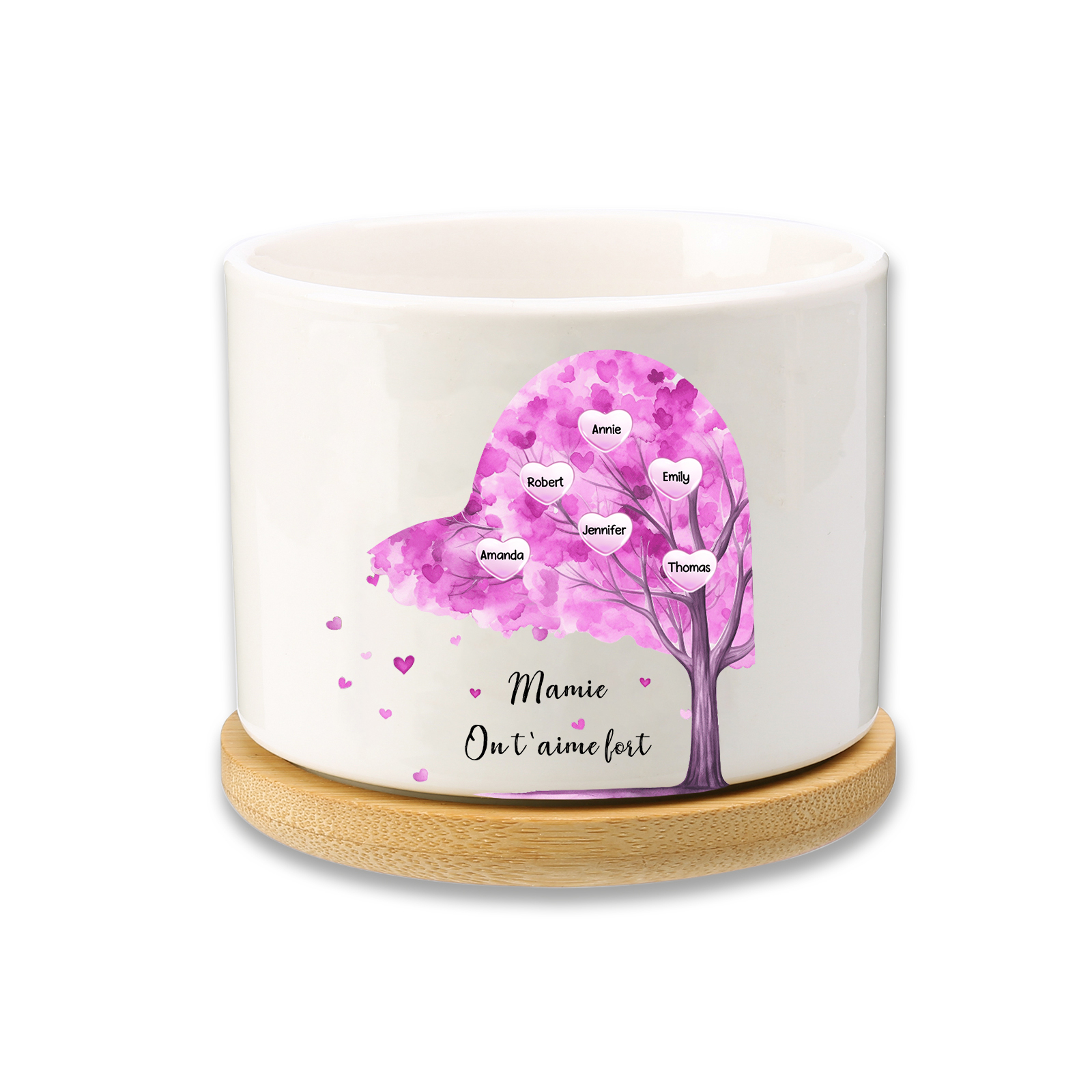Vase/Pot de Fleurs Arbre 6 Prénoms et 1 Texte Personnalisés Décoration de la Maison (sans plantes)
