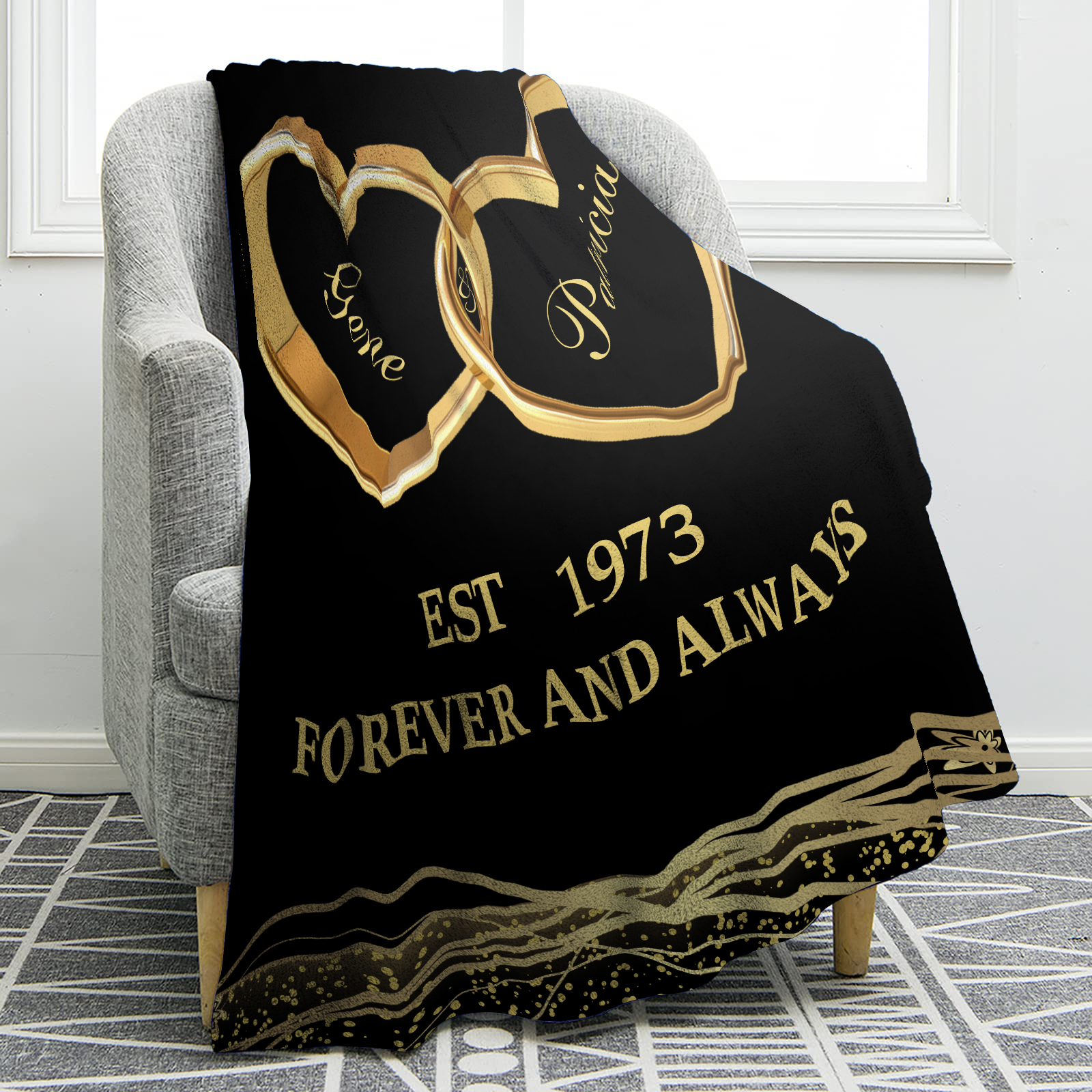 Plaid Personnalisé avec 2 Prénoms et Date et Texte Couverture Coeur en Flanelle pour Couple | Jessemade